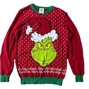 The Grinch Christmas Sweater Size Large Classic Green Retro Design Long Sleeve